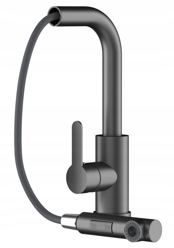 Graniteland Celeste Μπαταρία Κουζίνας Gun metal με Επεκτεινόμενο Ρύγχος και Διπλής Λειτουργίας Ντους Χεριού 1208970666