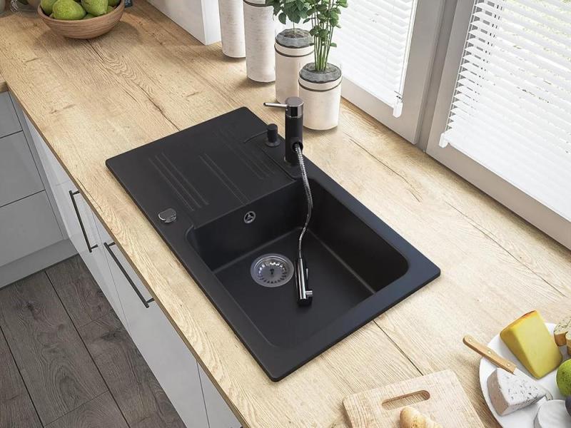 Graniteland Ceres Μαύρη Κουζινομπρύζα με Αποσπώμενη Ροή και Διπλή Λειτουργία Ντουζιέρας 1208970707