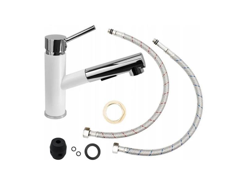 Graniteland Ceres Μικτή βρύση κουζίνας Λευκή με αποσπώμενο στόμιο και διπλή λειτουργία χειροκίνητης ντουζιέρας 1208970709