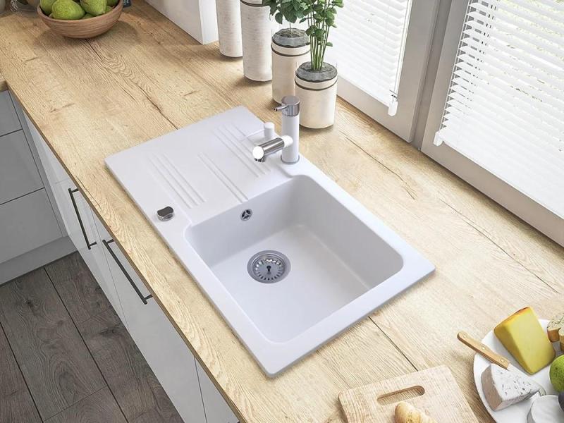 Graniteland Ceres Μικτή βρύση κουζίνας Λευκή με αποσπώμενο στόμιο και διπλή λειτουργία χειροκίνητης ντουζιέρας 1208970709