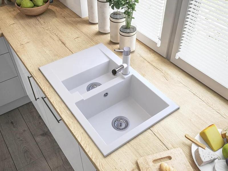 Graniteland Ceres Μικτή βρύση κουζίνας Λευκή με αποσπώμενο στόμιο και διπλή λειτουργία χειροκίνητης ντουζιέρας 1208970709