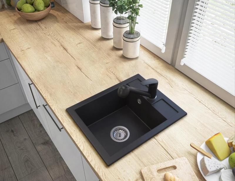 Graniteland Rhea Κουζίνα Μπαταρία Μαύρη με Επεκτάσιμο Ρουξούνι και Διπλής Λειτουργίας Χειροκίνητο Ντους 1208970711