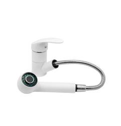 Γρανιτένια Ρέα Μπαταρία Κουζίνας Λευκή με Επεκτάσιμο Ρουξούνι και Χειροκίνητο Ντους Διπλής Λειτουργίας 1208970714