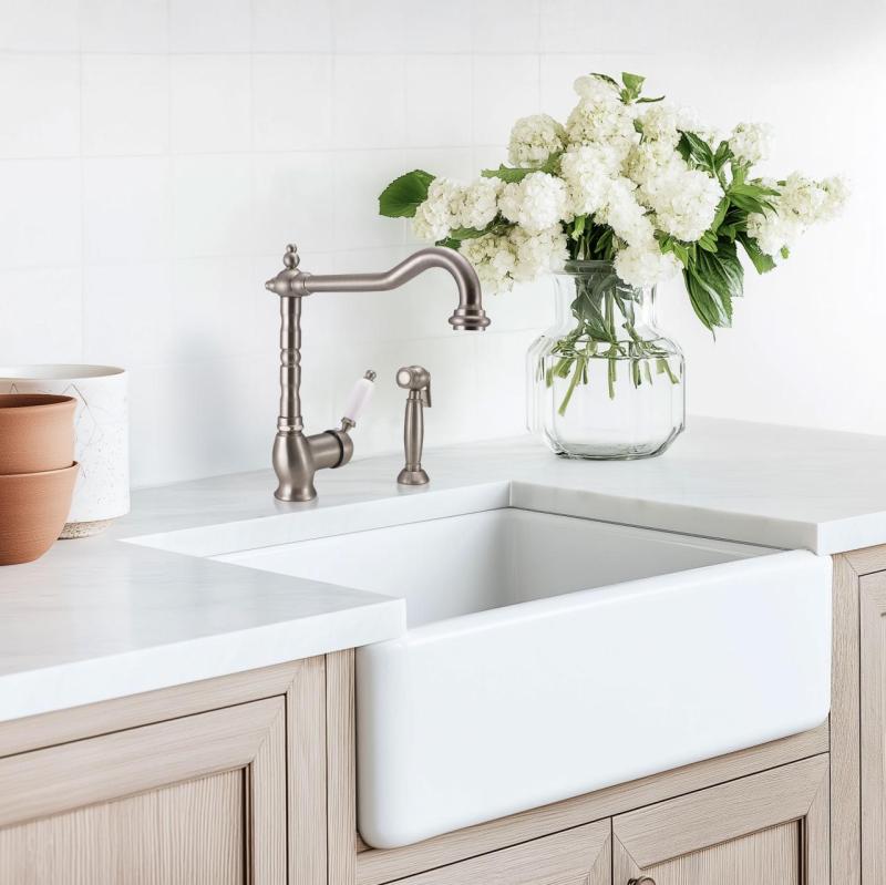 Ausmann Κεραμικός Νεροχύτης Mira Λευκός - Εντοιχισμένος και Ημιεντοιχισμένος 590 x 458 mm με Ανοξείδωτο Βύσμα 1208970733