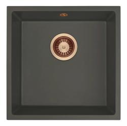 GraniteMy Universal Γρανίτης Γκρι, σκούρο Νεροχύτης 40x40 εκ Επιφανειακή, Υποδομή και Επίπεδη Ενσωμάτωση με Χάλκινη Πρίζα 1208970749