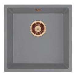 GraniteMy Universal Γρανίτης Γκρι Νεροχύτης 40x40 cm Επικαθήμενος, Υποκαθήμενος και Επίπεδος Εντοιχισμένος με Χάλκινο Πώμα 1208970753