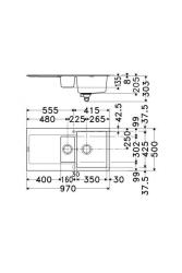 Franke Maris MRG 651 Fragranite Ματ Μαύρο 1,5 Νεροχύτης 97 x 50 cm Επιφάνεια με Περιοχή Στράγγισης 114.0628.993