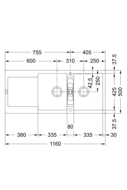 Franke Maris MRG 621 Fragranite Mat Μαύρο Διπλό Νεροχύτη 116 x 50 εκ. Επιφάνειας με Στραγγιστήρα 114.0628.970
