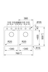 Franke Maris MRG 620 TL Fragranite Mat Black Διπλή Νεροχύτη 76 x 50 cmΕπιφάνεια με Τρύπα Κρουνού 114.0668.738