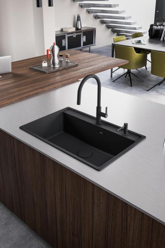 Μπαταρία Κουζίνας Franke Maris Slim J Μαύρη με Αποσπώμενη Ροή 115.0728.389