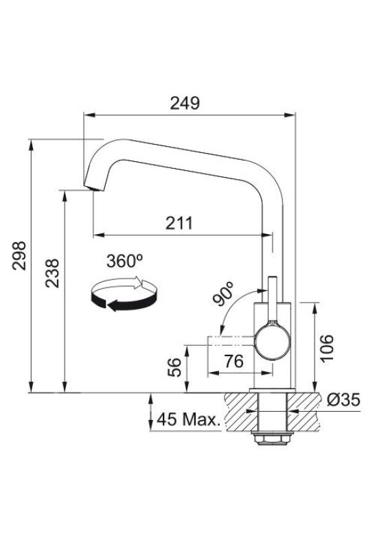 Φράνκε Λίνα U Κουζινόνερο Διακόπτης Ροής Μαύρος 115.0728.474