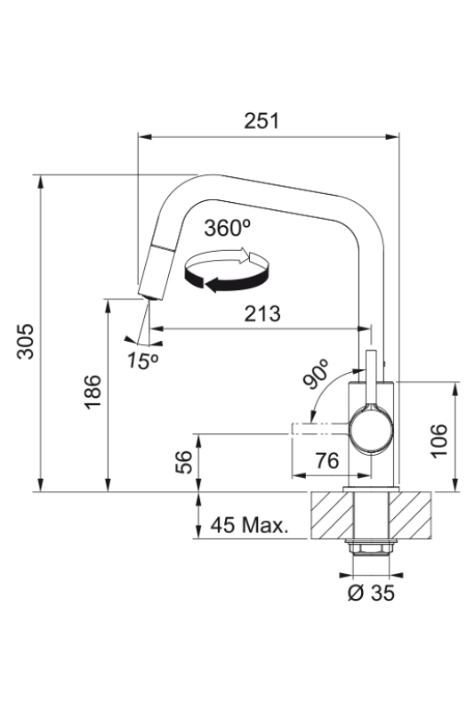 Φράνκε Λίνα U Μαύρη Κουζινική Βρύση με Αποσπώμενη Ροή 115.0728.477