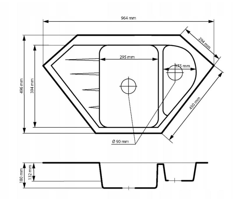 Graniteland Amiata Γρανίτης Μαύρος Νεροχύτης Γωνίας επιφάνειας 965x496mm με Πρίζα από Ανοξείδωτο Χάλυβα 1208971120