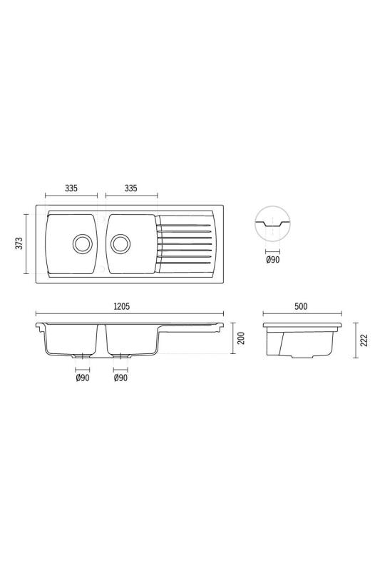 Ausmann Ceramic Crest Διπλό Κεραμικό Λευκό Νεροχύτη με Χώρο Στράγγισης 1205 x 500 mm 1208971132