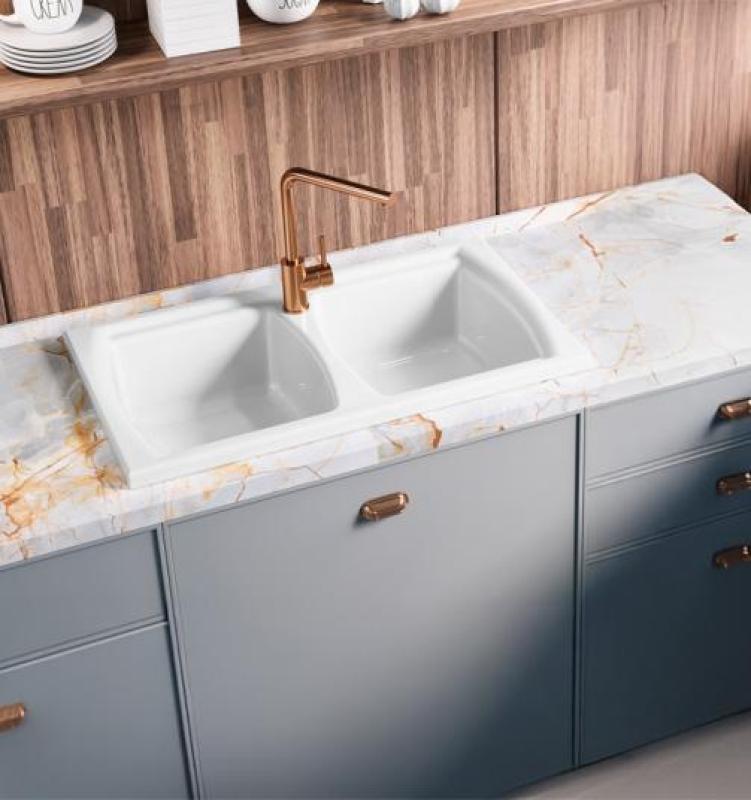 Ausmann Ceramic Crest Διπλό Κεραμικό Λευκό Νεροχύτη 860 x 500 mm  1208971133