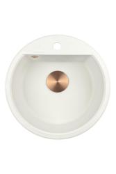 GraniteMy Bremen γύρος γρανίτης νεροχύτης 43 εκατοστά λευκός επικαθήμενος και υποκαθήμενος με τρύπα για βρύση με χάλκινο πώμα 1208971222