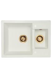 GraniteMy Smart επιπλέον ρηχή 1,5 γρανιτένια επιφάνεια λευκού νεροχύτη 58x44cm με χάλκινο πώμα 1208970052