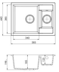 GraniteMy Smart extra ρηχό 1,5 γρανίτης επιφάνειας λευκός νεροχύτης 58x44cm με βύσμα μεταλλικό όπλου 1208971225