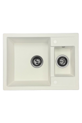 GraniteMy Smart extra ρηχό 1,5 γρανίτης επιφάνειας λευκός νεροχύτης 58x44cm με βύσμα μεταλλικό όπλου 1208971225