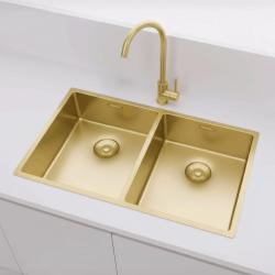 Pure.Sink Prestige Διπλό Χρυσό Νεροχύτης 70x40 εκ. 10mm ραδιοφάρδος εντοιχισμένος, επίπεδη κατασκευή και επικαθήμενη PPG343440-60