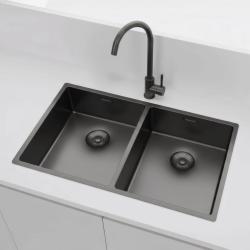 Pure.Sink Prestige Διπλός Νεροχύτης Gun metal 70x40 cm 10mm ακτίνα υποδομή, επίπεδη κατασκευή και επικατασκευή PPG343440-61