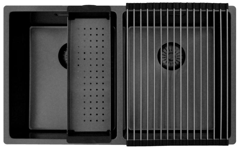 Pure.Sink Prestige Διπλός Νεροχύτης Gun metal 70x40 cm 10mm ακτίνα υποδομή, επίπεδη κατασκευή και επικατασκευή PPG343440-61