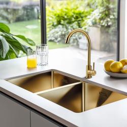 Pure.Sink Prestige Διπλό Χρυσό Νεροχύτης 82x40 εκ. 10mm ακτίνα εντοιχισμένη, επιφανειακή και υπερυψωμένη PPG404040-60