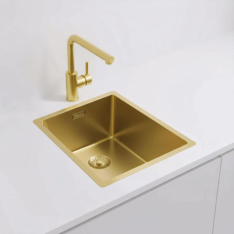 Pure.Sink Exclusivo Χρυσή νεροχύτη 34x40 cm 10mm ακτίνα εντοιχισμένη, επίπεδη κατασκευή και επικατασκευή PEX3440-60