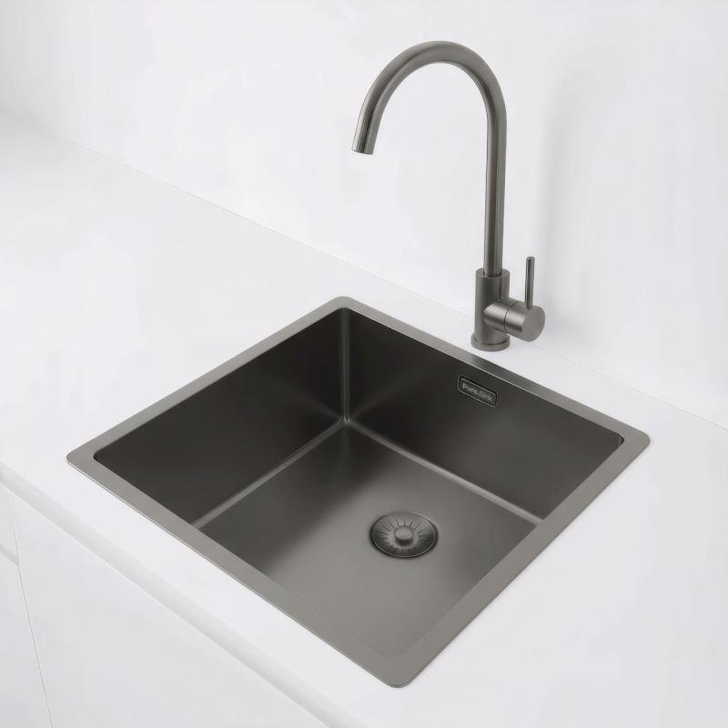 Pure.Sink Exclusivo Gun metal νεροχύτης 40x40 εκ. 10mm ακτίνα εντοιχισμένη, επίπεδη και επικαθήμενη PEX4040-61