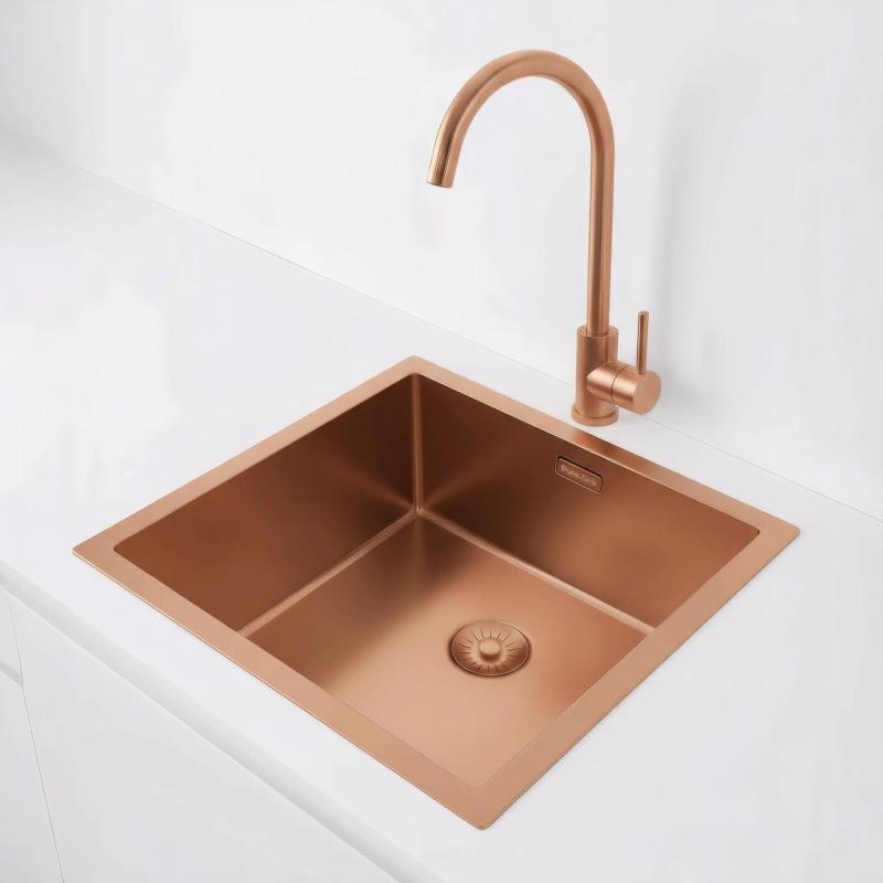 Pure.Sink Exclusivo Χάλκινος νεροχύτης 40x40 cm ακτίνα 10mm υποδομή, επίπεδη κατασκευή και επικατασκευή PEX4040-62