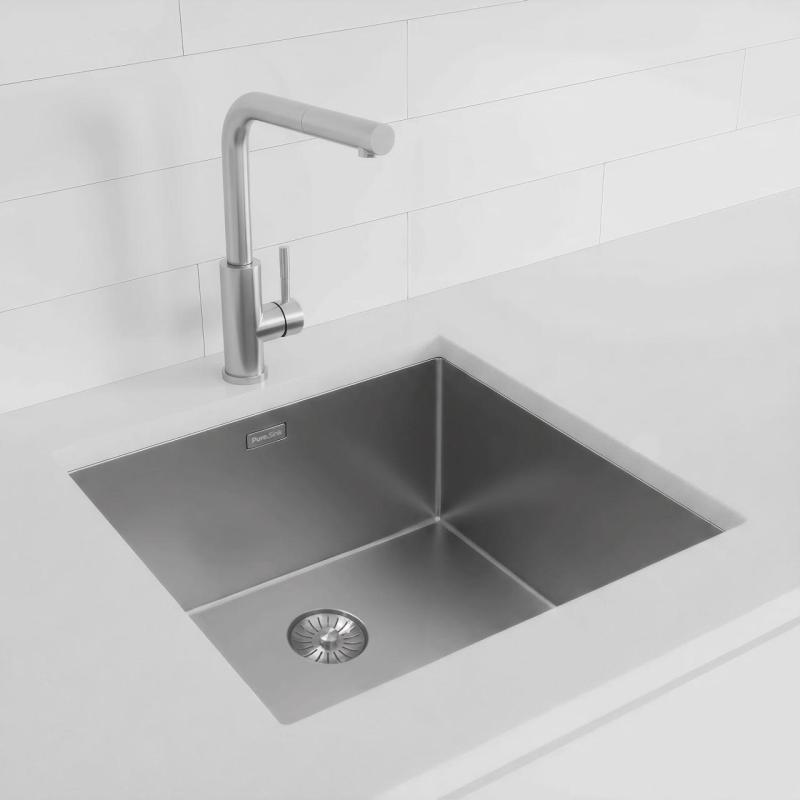 Pure.Sink Exclusivo RVS νεροχύτης 45x40 εκ. 10mm ακτίνα υποκατασκευή, επίπεδη κατασκευή και επικατασκευή PEX4540-02