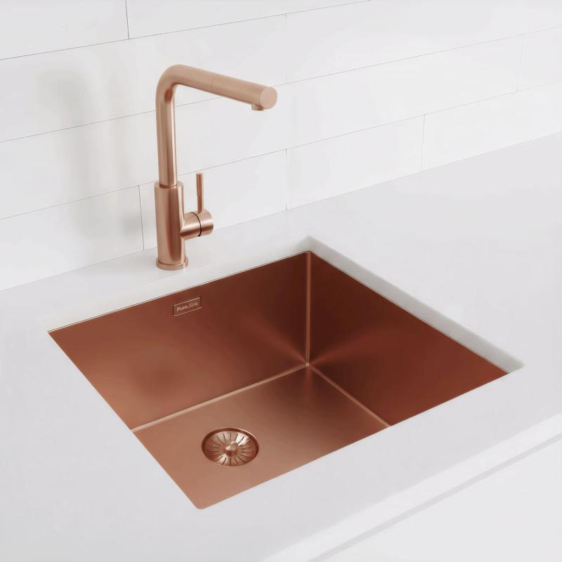 Pure.Sink Exclusivo Χάλκινος νεροχύτης 45x40 εκ. 10mm ακτίνα επιφάνειας, επίπεδη κατασκευή και επικατασκευή PEX4540-62