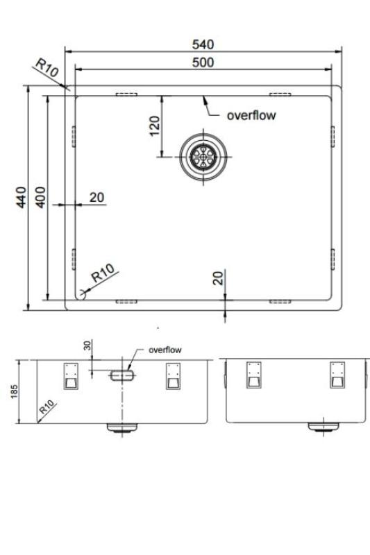 Pure.Sink Exclusivo Gun metal νεροχύτης 50x40 εκ. 10mm ακτίνα υποκατασκευή, επίπεδη κατασκευή και επικατασκευή PEX5040-61