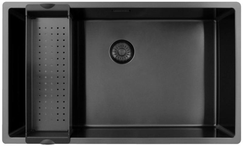 Pure.Sink Exclusivo μεγάλο Gun metal νεροχύτη 70x40 εκ. ακτίνα 10mm εντοιχισμένος, επίπεδη ενσωμάτωση και επικαθήμενος PEX7040-61