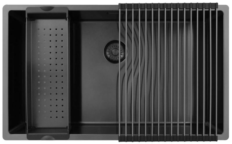 Pure.Sink Exclusivo μεγάλο Gun metal νεροχύτη 70x40 εκ. ακτίνα 10mm εντοιχισμένος, επίπεδη ενσωμάτωση και επικαθήμενος PEX7040-61