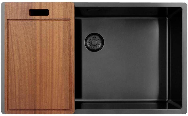 Pure.Sink Exclusivo μεγάλο Gun metal νεροχύτη 70x40 εκ. ακτίνα 10mm εντοιχισμένος, επίπεδη ενσωμάτωση και επικαθήμενος PEX7040-61