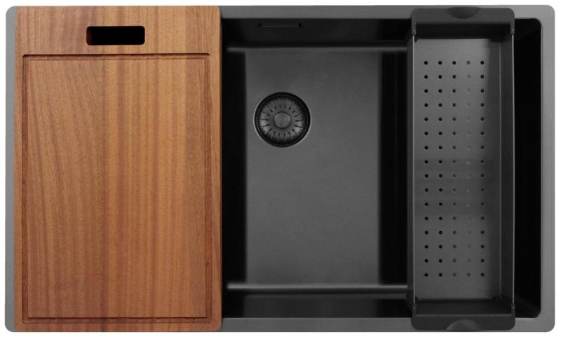 Pure.Sink Exclusivo μεγάλο Gun metal νεροχύτη 70x40 εκ. ακτίνα 10mm εντοιχισμένος, επίπεδη ενσωμάτωση και επικαθήμενος PEX7040-61