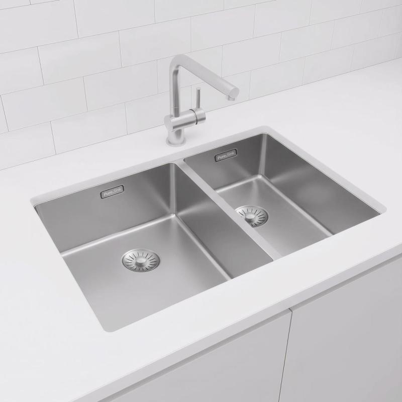 Pure.Sink Exclusivo RVS 1,5 με μισό νεροχύτη 34+18 εκατοστά 10mm ακτίνα PEX341840-02