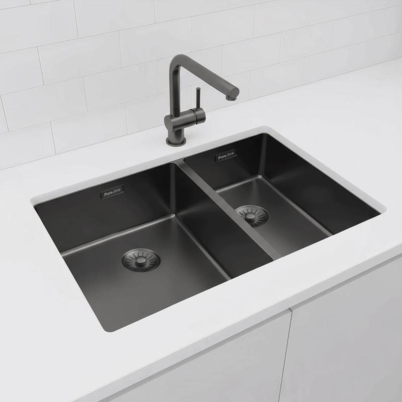 Pure.Sink Exclusivo Gun Metal 1,5 μισό νεροχύτη 34+18 cm ακτίνα 10mm PEX341840-61