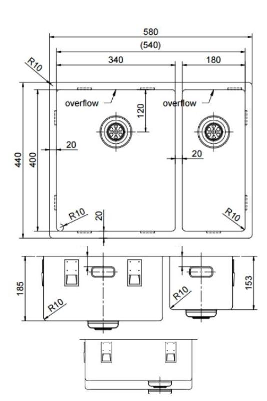 Pure.Sink Exclusivo Gun Metal 1,5 μισό νεροχύτη 34+18 cm ακτίνα 10mm PEX341840-61