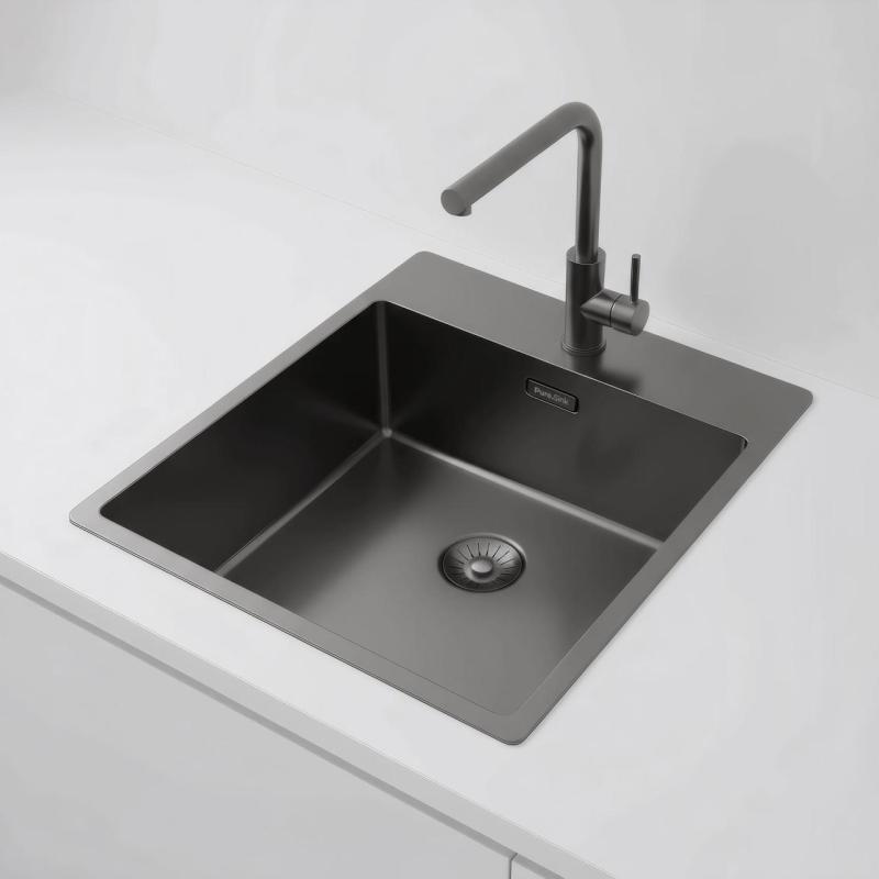 Pure.Sink Exclusivo Gun Metal νεροχύτης 44x52 εκ. Tapwing με τρύπα για βρύση, ακτίνα 10mm PEX4040T-61