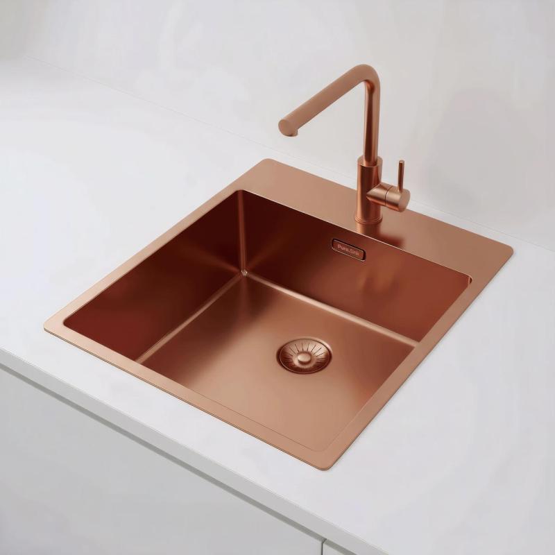 Pure.Sink Exclusivo Χάλκινος νεροχύτης 44x52 εκ. Tapwing με τρύπα για βρύση ακτίνα 10mm PEX4040T-62