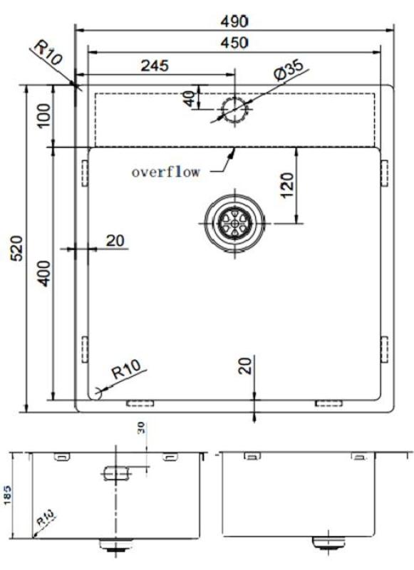 Pure.Sink Exclusivo Χάλκινος νεροχύτης 49x52 εκ. Tapwing με τρύπα για βρύση με ακτίνα 10 χιλιοστών PEX4540T-62