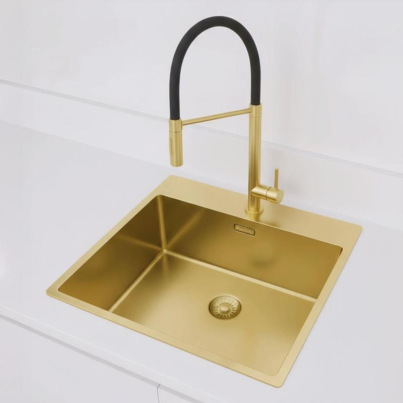 Pure.Sink Exclusivo Χρυσή νεροχύτη 54x52 εκατοστά Tapwing με τρύπα για βρύση ακτίνα 10 χιλιοστά PEX5040T-60