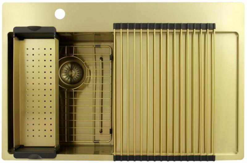 Pure.Sink Exclusivo Μικρό χρυσό νεροχύτη με αποστραγγιστικό 78x52 cm Βρύση αριστερά PEX3478LT-60