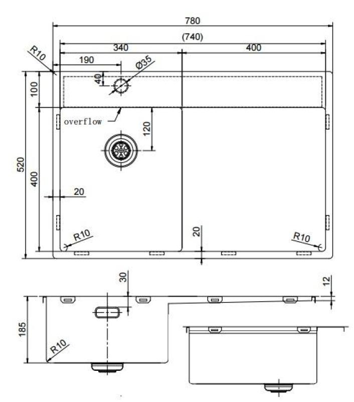 Pure.Sink Exclusivo Μικρό χρυσό νεροχύτη με αποστραγγιστικό 78x52 cm Βρύση αριστερά PEX3478LT-60