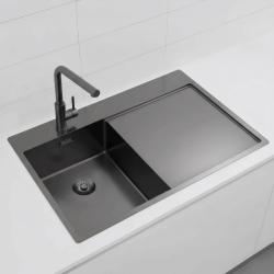 Pure.Sink Exclusivo Gun Metal μικρό νεροχύτη με στραγγιστήρα 78x52 εκ Tapwing αριστερά PEX3478LT-61