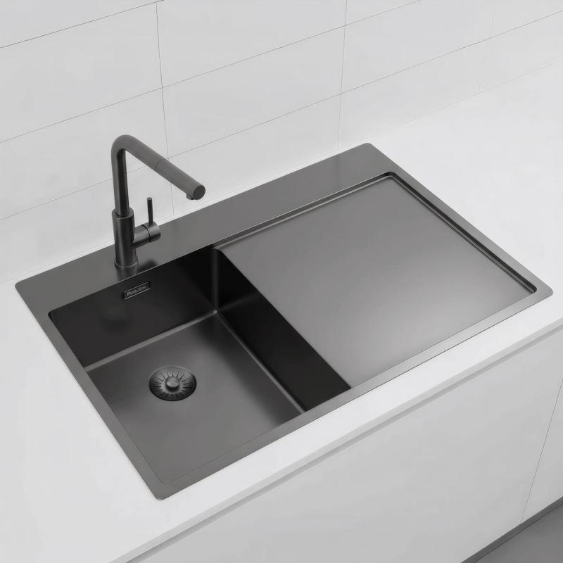 Pure.Sink Exclusivo Gun Metal μικρό νεροχύτη με στραγγιστήρα 78x52 εκ Tapwing αριστερά PEX3478LT-61