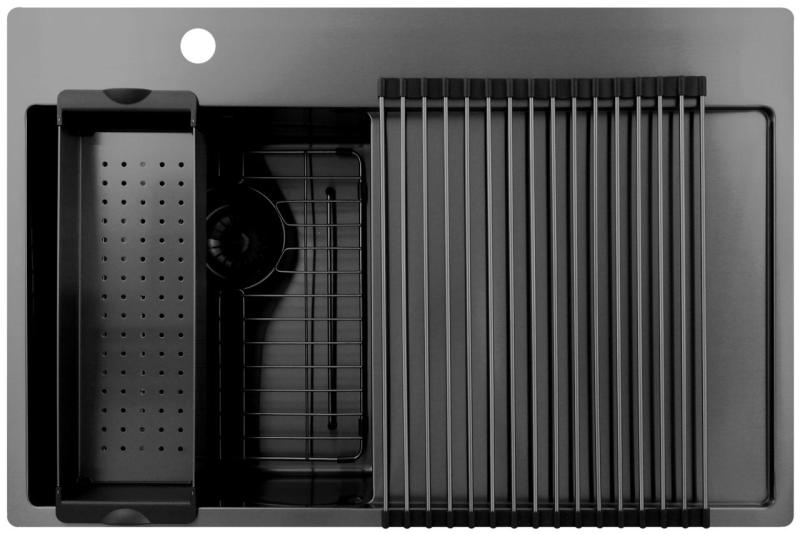 Pure.Sink Exclusivo Gun Metal μικρό νεροχύτη με στραγγιστήρα 78x52 εκ Tapwing αριστερά PEX3478LT-61