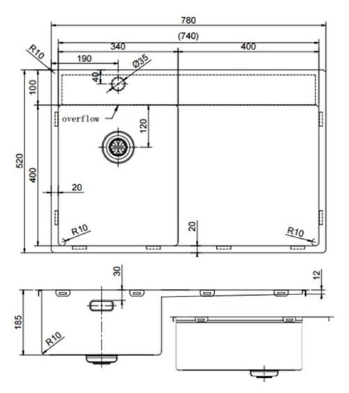 Pure.Sink Exclusivo Gun Metal μικρό νεροχύτη με στραγγιστήρα 78x52 εκ Tapwing αριστερά PEX3478LT-61